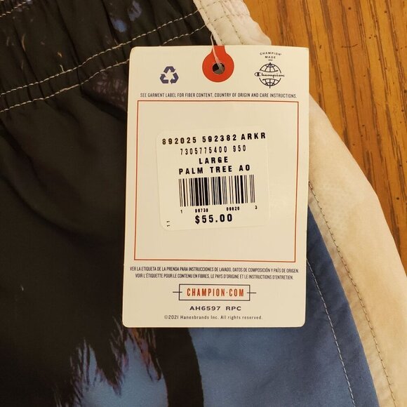 Champion Mens Large Swim Trunks Palm Tree Print Shorts With Drawstring Waist - Picture 5 of 5